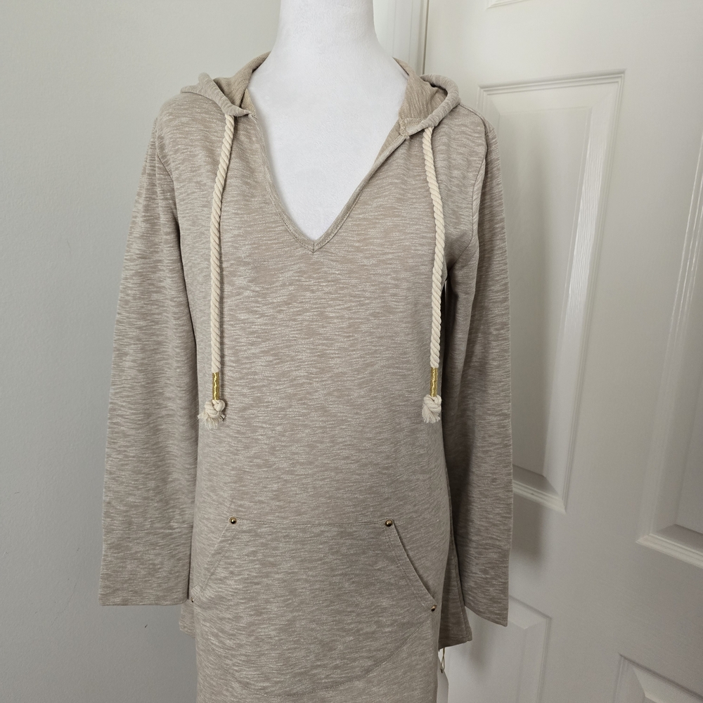 Sandiva Long Sleeve Hooded Beach Cover Up Cream/Tan Sz. (Med).